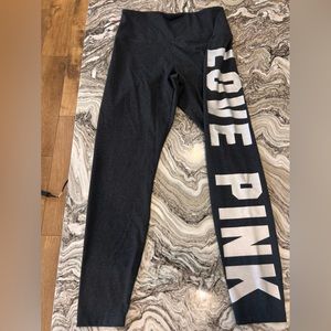 Pink Victoria Secret Dark Grey Leggings with Silver Pink Sign Size Large